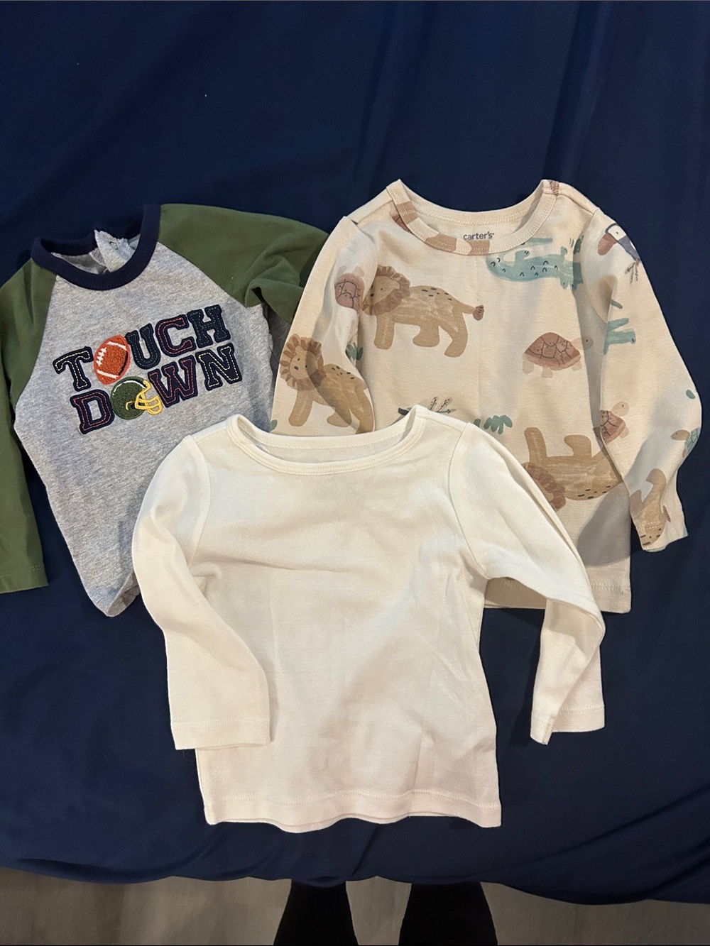 Carter's Boys 3-Pack Long Sleeve Tees in Cream, Heather Gray & Olive